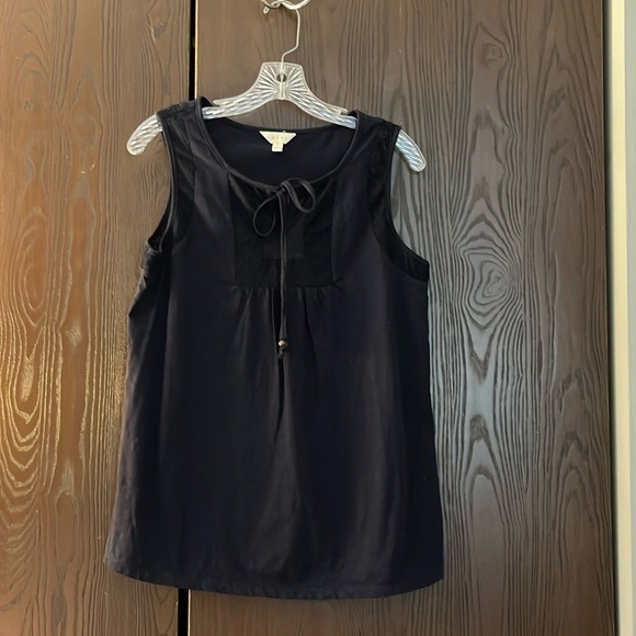 Adiva sleeveless navy top with tie neckline. Size Small - Picture 1 of 7